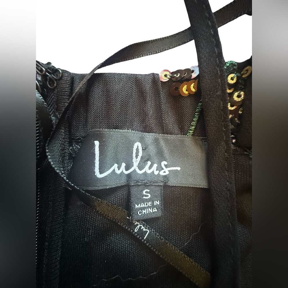 Lulus Black Floral Embroidered Mini Dress Small Sheer Overlay Strappy Cocktail - Picture 13 of 14